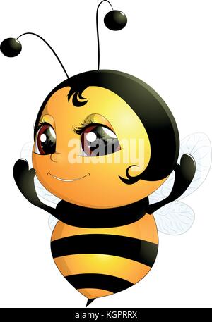 BEE in kawaii style on a white background. Vector illustration::  tasmeemME.com
