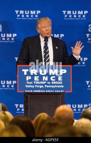 King of Prussia, PA - November 1, 2016: Donald Trump, the Republican nominee for President, promises major changes in healthcare during campaign stop  Stock Photo