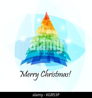 Merry Christmas, vector greeting card with multicolored spruce Stock Vector
