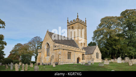 St Eadburgha's church in autumn, Broadway, Cotswolds, Worcestershire, England. Panoramic Stock Photo