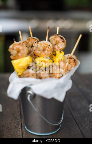 Grilled Shrimp and Pineapple Stock Photo