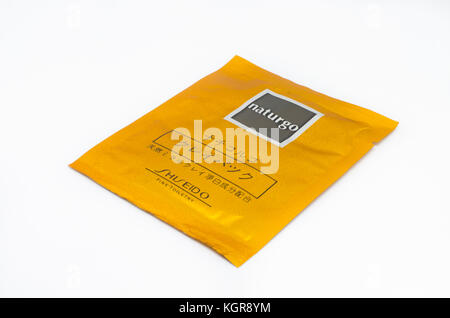 Selangor,Malaysia - November 9th 2017 : Shiseido naturgo face mask isolated on a white background.Shiseido Company, Limited is a Japanese multinationa Stock Photo