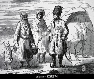 Asia. Persian family. Engraving, 19th century. Stock Photo