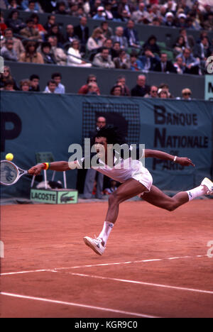 Yannick Noah at the 1983 French Open at Roland Garros. Stock Photo