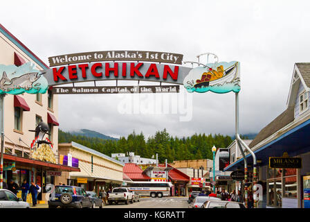 Street scene in Ketchikan, Alaska. Stock Photo