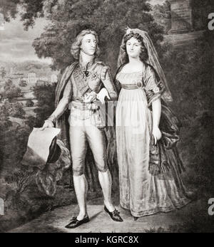 Gustav IV Adolf of Sweden and his wife Frederica of Baden.  Gustav IV Adolf or Gustav IV Adolph, 1778 –  1837.  King of Sweden.  Friederike 'Frederica' Dorothea Wilhelmina of Baden, 1781 - 1826. Queen consort of Sweden.  From Hutchinson's History of the Nations, published 1915. Stock Photo