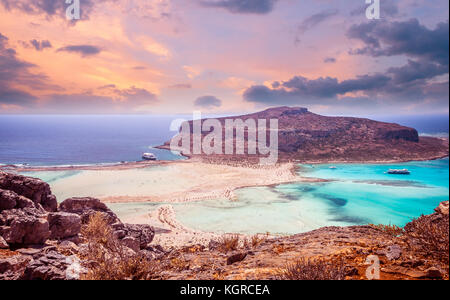 Balos beach, Greece island. Sunset over Balos lagoon on Crete. Stock Photo
