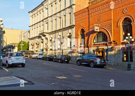 Downtown Victoria, BC, Canada with buildings bathed in late afternoon light. Stock Photo