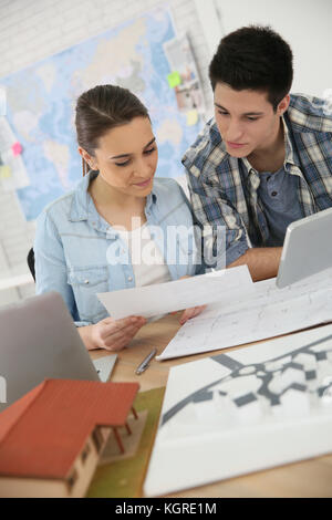 Students in architecture working on project Stock Photo