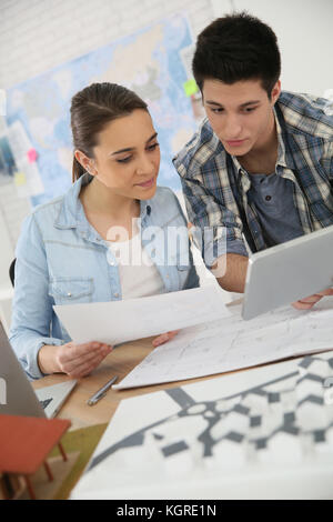 Students in architecture working on project Stock Photo