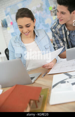 Students in architecture working on project Stock Photo