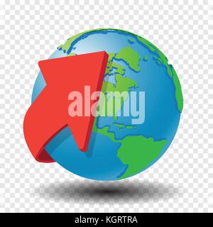 Illustration Red Arrow around Globe on transparent background, signal communication and business connection around the world- vector illustration. Stock Vector