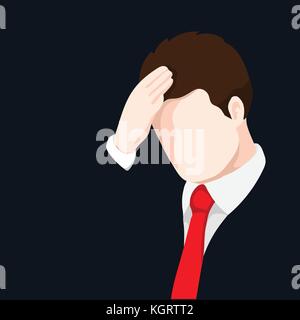 Upset businessman clutching his head,Anxious and sad man clutching head. Headache pain. Worried, depression sign. Loser. Tired, upset person-Vector Il Stock Vector