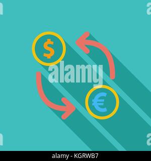 Currency exchange icon. Flat vector related icon with long shadow for web and mobile applications. It can be used as - logo, pictogram, icon, infograp Stock Vector