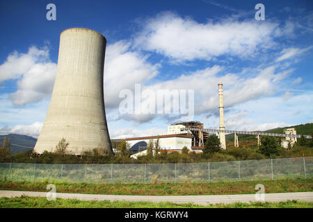 Cooling tower in thermal power station of Anllares, Spain Stock Photo