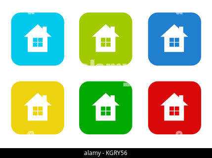 Set of rounded square colorful flat icons with house symbol in blue, green, yellow, cyan and red colors Stock Photo