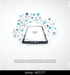 Internet of Things, Cloud Computing Design Concept with Icons - Digital Network Connections, Technology Background - Illustration in Editable Vector Stock Vector