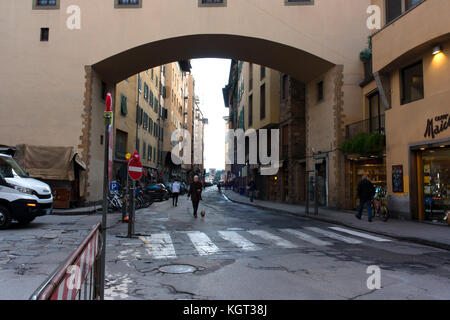 FIRENZE, ITALY - February 06, 2017 -  street with houses with green shutters in Florence, Italy Stock Photo