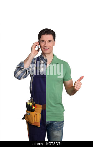 Artisan talking on the phone to customer for assistance Stock Photo