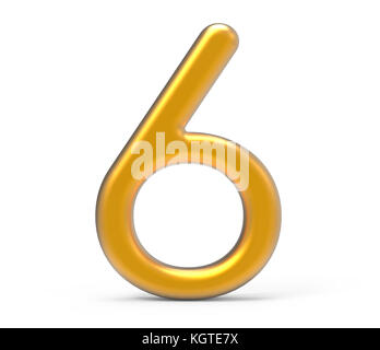 3D render golden number 6, thin and plastic texture 3D figure design Stock Photo