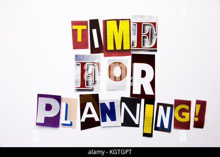 A word writing text showing concept of Time For Planning made of different magazine newspaper letter for Business case on the white background with sp Stock Photo