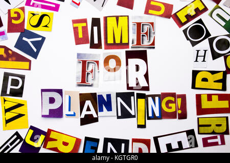 A word writing text showing concept of Time For Planning made of different magazine newspaper letter for Business case on the white background with sp Stock Photo