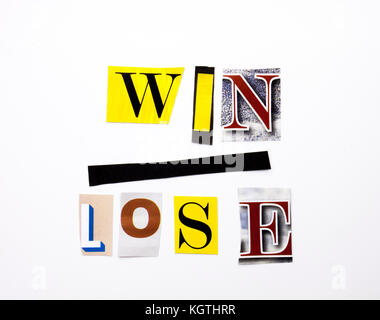 A word writing text showing concept of Win Lose made of different magazine newspaper letter for Business case on the white background with space Stock Photo