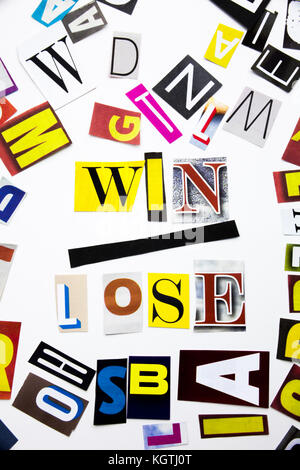 A word writing text showing concept of Win Lose made of different magazine newspaper letter for Business case on the white background with space Stock Photo
