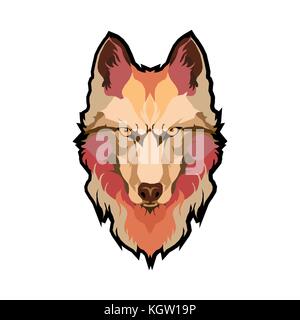 Vector Illustrative Portrait of Wolf. Beautiful gazing face of Red Wolf Stock Vector