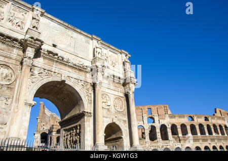Arch of Constantine with Colosseum in the background Stock Photo