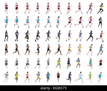 60 people running illustrations - vector Stock Vector