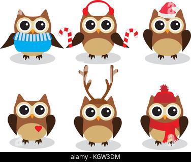 vector illustration of fun owls Christmas background Stock Vector