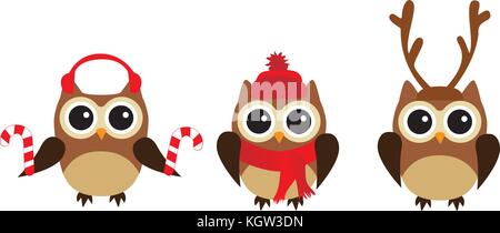vector illustration of fun owls Christmas background Stock Vector