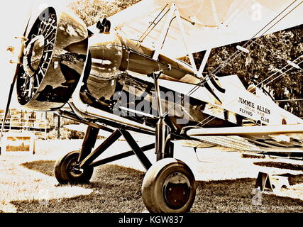 1930's open cockpit Stearman biplane, used in the widely popular Jimmie Allen radio show. Stock Photo