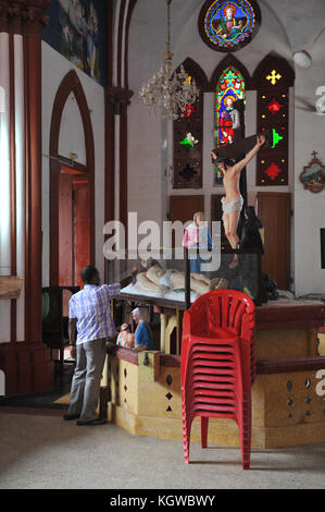 PONDICHERRY, INDIA - November 2017: Sunday morning at the Basilica of the Sacred Heart of Jesus Stock Photo