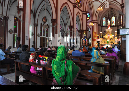 PONDICHERRY, INDIA - November 2017: Sunday morning at the Basilica of the Sacred Heart of Jesus Stock Photo