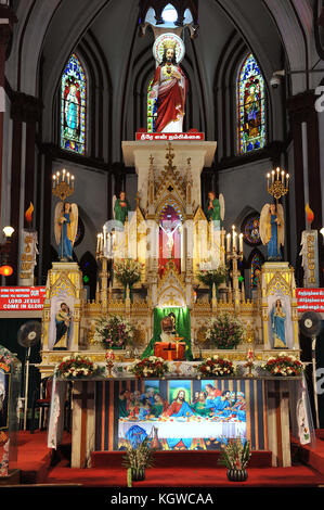 PONDICHERRY, INDIA - November 2017: Sunday morning at the Basilica of the Sacred Heart of Jesus Stock Photo