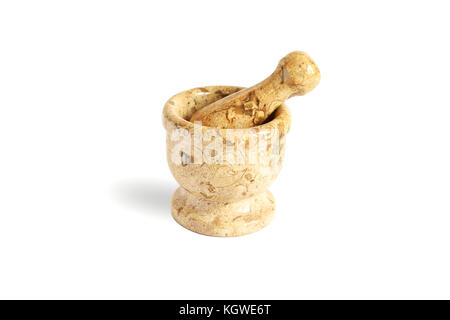 Stone mortar and pestle. Isolated on white background selective focus Stock Photo
