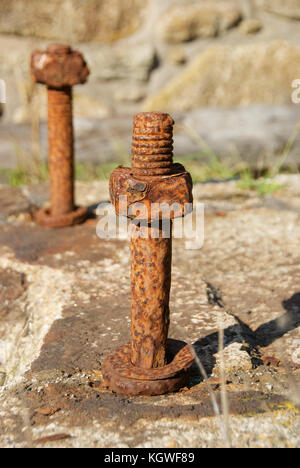 Detail of two rusty bolts and nuts Stock Photo