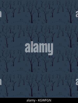 Trees with no leaves. Continuous Pattern. Partly Seamless. Vector Illustration Stock Vector