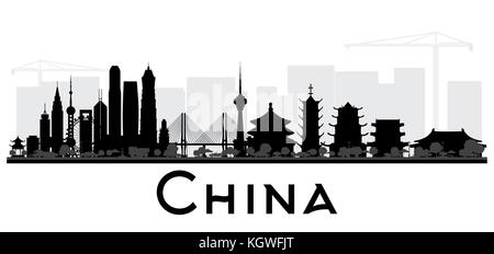 China City skyline black and white silhouette. Vector illustration. Simple flat concept for tourism presentation, banner, placard or web site. Busines Stock Vector