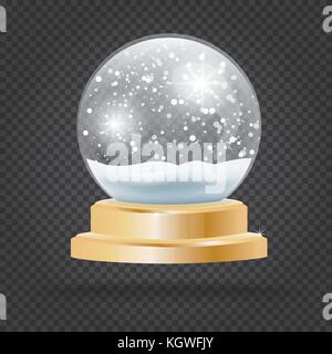 Christmas Crystal Ball with Snow on Transparent Background. Vector Illustration. Stock Vector