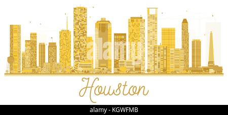 Houston USA City skyline golden silhouette. Vector illustration. Business travel concept. Houston Cityscape with landmarks. Stock Vector