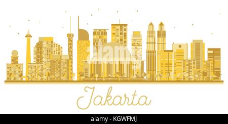 Jakarta Indonesia City skyline golden silhouette. Vector illustration. Business travel concept. Jakarta Cityscape with landmarks. Stock Vector