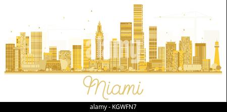 Miami USA City skyline golden silhouette. Vector illustration. Simple flat concept for tourism presentation, banner, placard or web site. Stock Vector