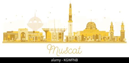Muscat Oman City skyline golden silhouette. Vector illustration. Cityscape with landmarks Stock Vector