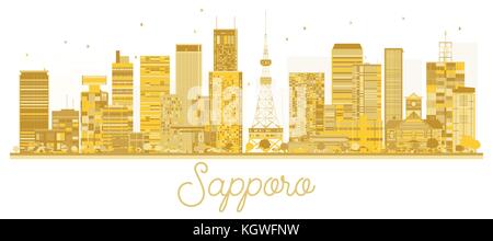 Sapporo Japan City skyline golden silhouette. Vector illustration. Stock Vector