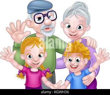 Cartoon Grandparents and Grandchildren Stock Vector