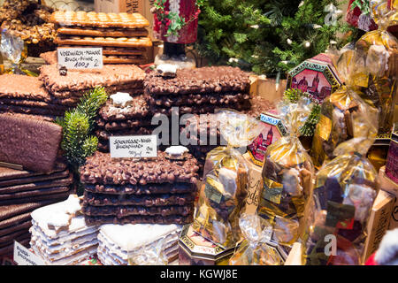 Traditional Aachener Printen gingerbread on sale at the annual Christmas Market in Aachen, Germany Stock Photo
