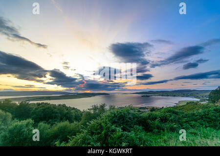 Sunset on Loch Broom in Wester Ross, on the west coast of Scotland and the Atlantic Ocean Stock Photo